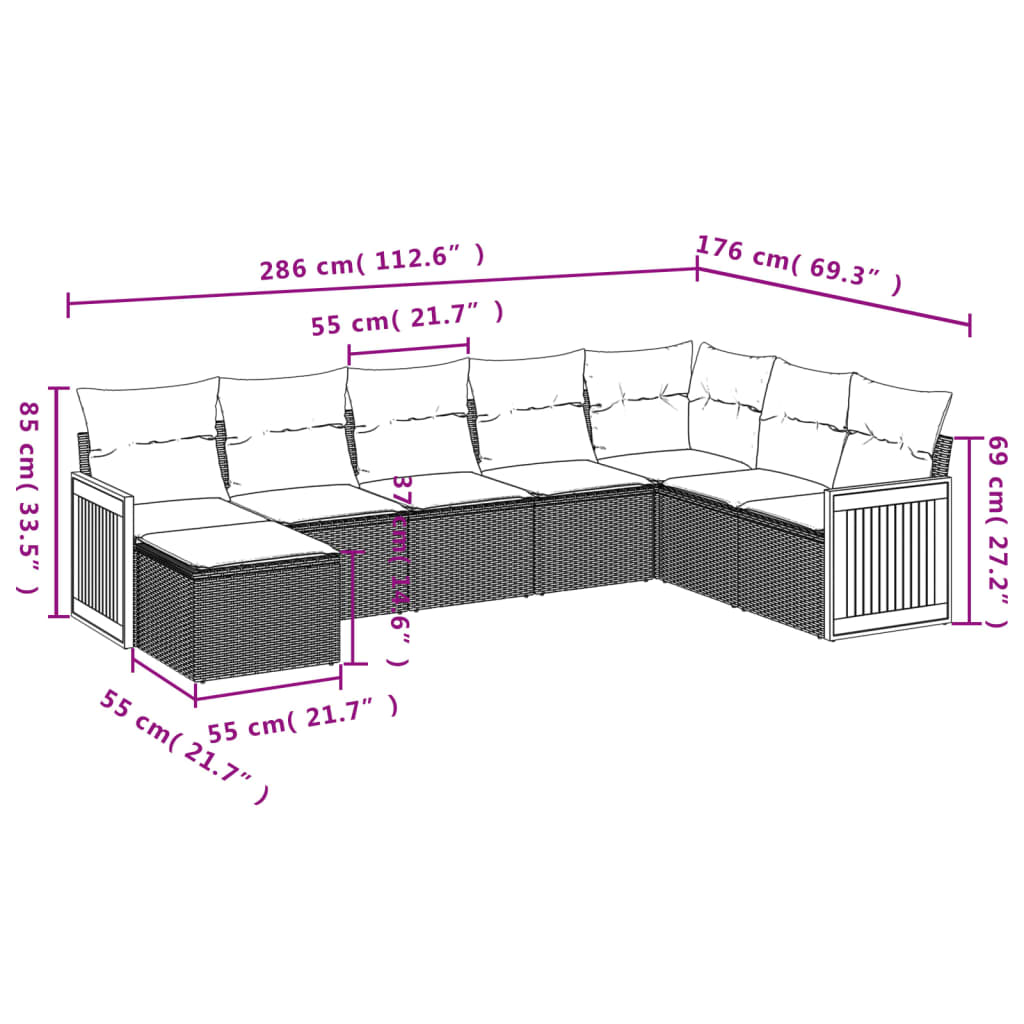 8-tlg. Garten-Sofagarnitur mit Kissen Schwarz Poly Rattan