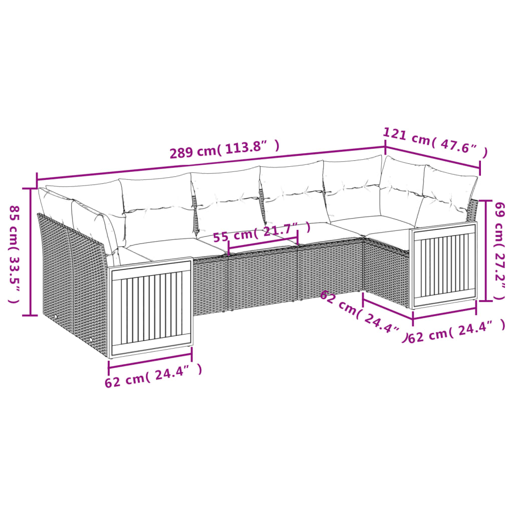 7-tlg. Garten-Sofagarnitur mit Kissen Schwarz Poly Rattan