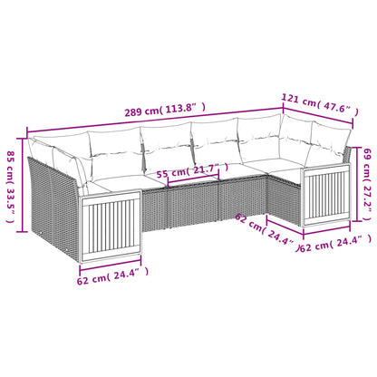 7-tlg. Garten-Sofagarnitur mit Kissen Schwarz Poly Rattan