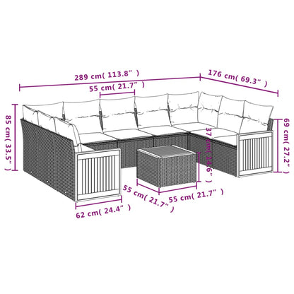 10-tlg. Garten-Sofagarnitur mit Kissen Schwarz Poly Rattan