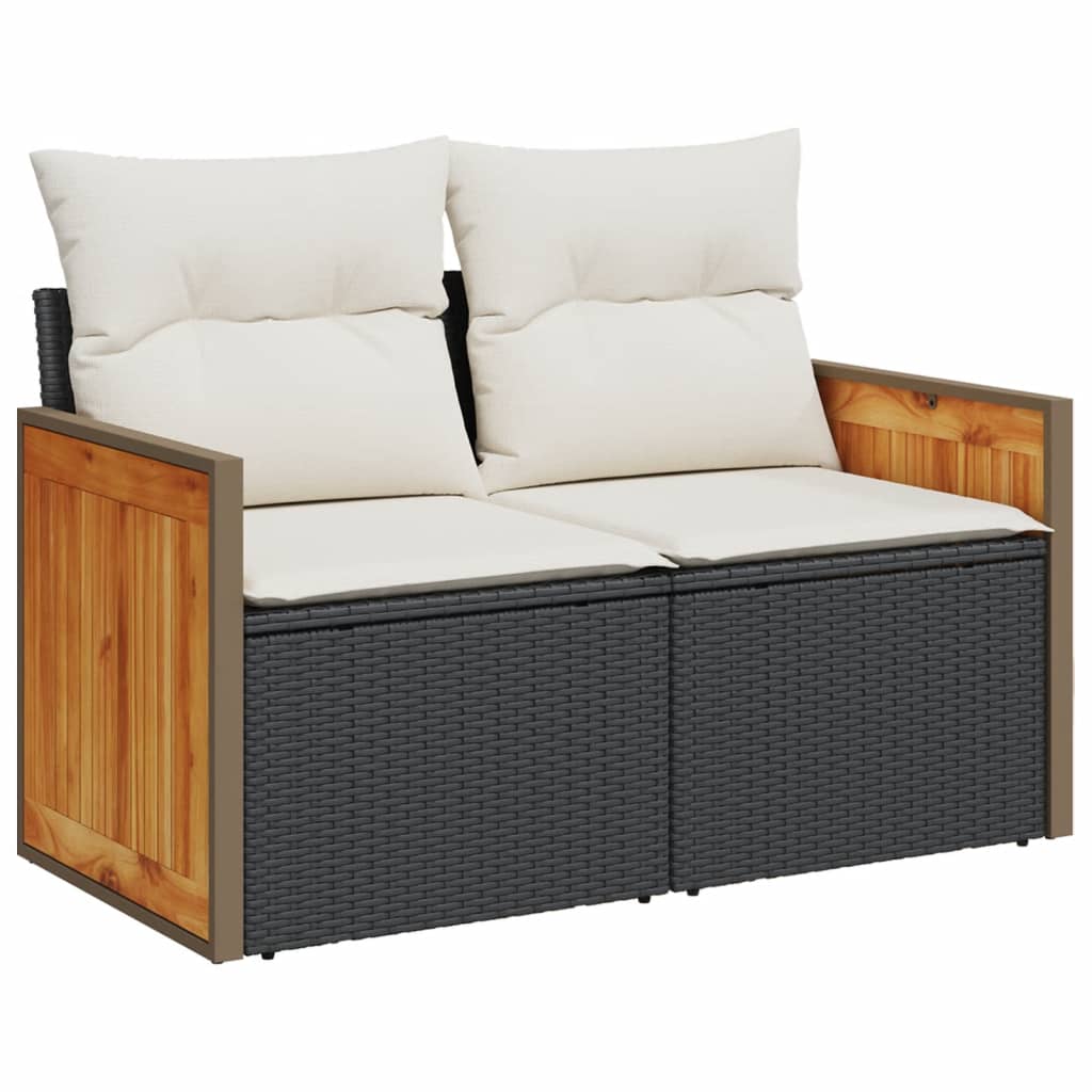 10-tlg. Garten-Sofagarnitur mit Kissen Schwarz Poly Rattan