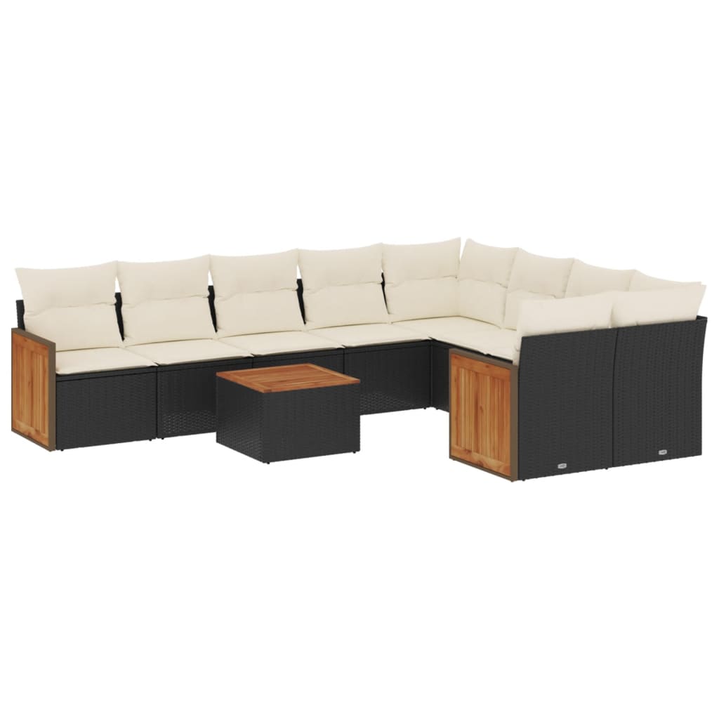 10-tlg. Garten-Sofagarnitur mit Kissen Schwarz Poly Rattan