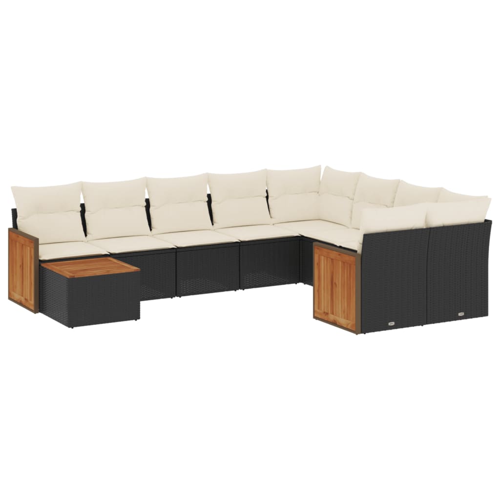 10-tlg. Garten-Sofagarnitur mit Kissen Schwarz Poly Rattan