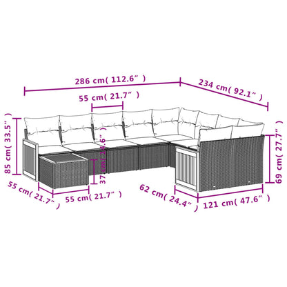 10-tlg. Garten-Sofagarnitur mit Kissen Schwarz Poly Rattan