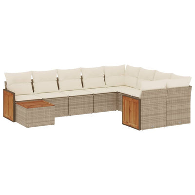 10-tlg. Garten-Sofagarnitur mit Kissen Beige Poly Rattan