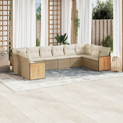 10-tlg. Garten-Sofagarnitur mit Kissen Beige Poly Rattan