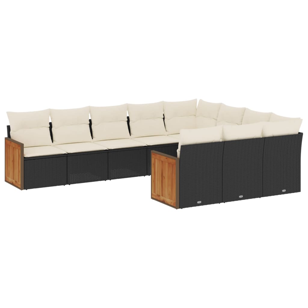 10-tlg. Garten-Sofagarnitur mit Kissen Schwarz Poly Rattan