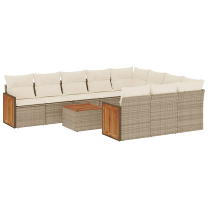 11-tlg. Garten-Sofagarnitur mit Kissen Beige Poly Rattan