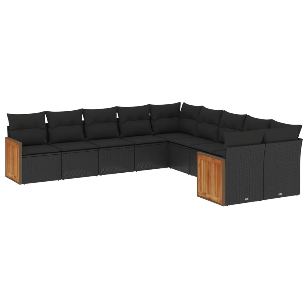 10-tlg. Garten-Sofagarnitur mit Kissen Schwarz Poly Rattan