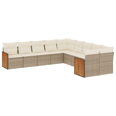 10-tlg. Garten-Sofagarnitur mit Kissen Beige Poly Rattan