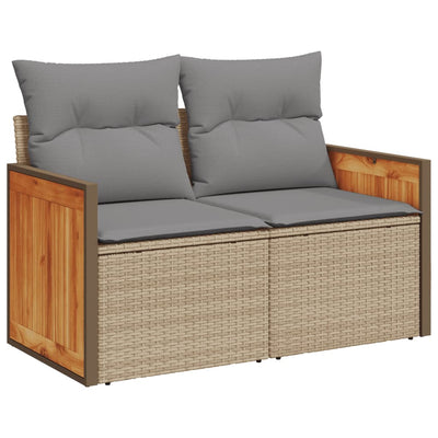 10-tlg. Garten-Sofagarnitur mit Kissen Beige Poly Rattan