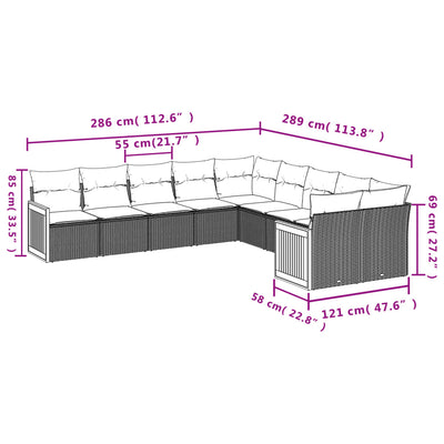 10-tlg. Garten-Sofagarnitur mit Kissen Grau Poly Rattan