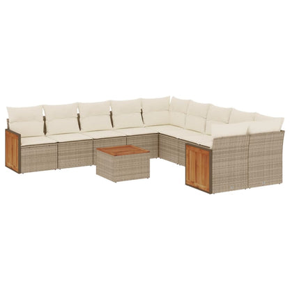 11-tlg. Garten-Sofagarnitur mit Kissen Beige Poly Rattan