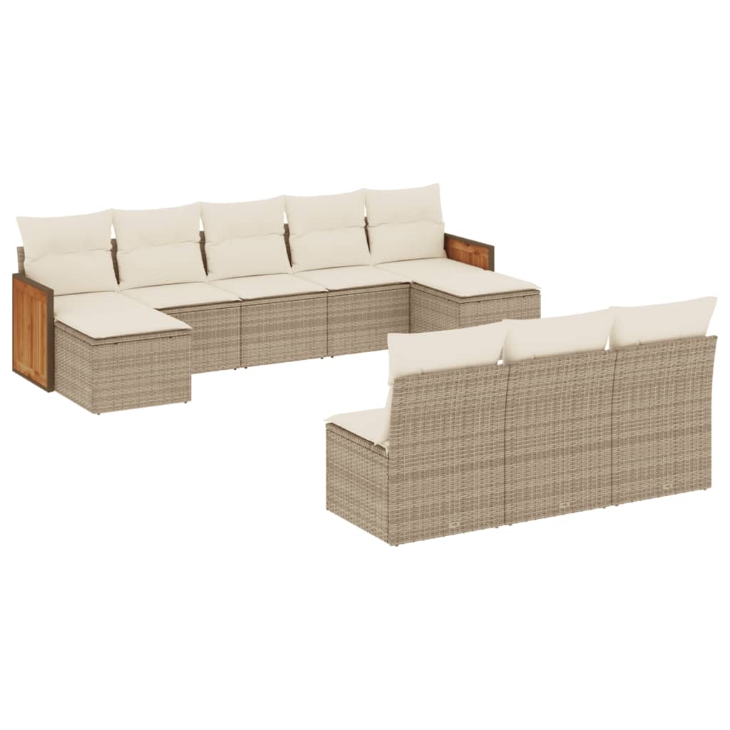 10-tlg. Garten-Sofagarnitur mit Kissen Beige Poly Rattan