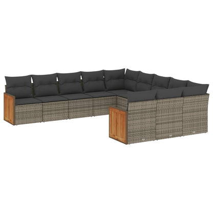 11-tlg. Garten-Sofagarnitur mit Kissen Grau Poly Rattan