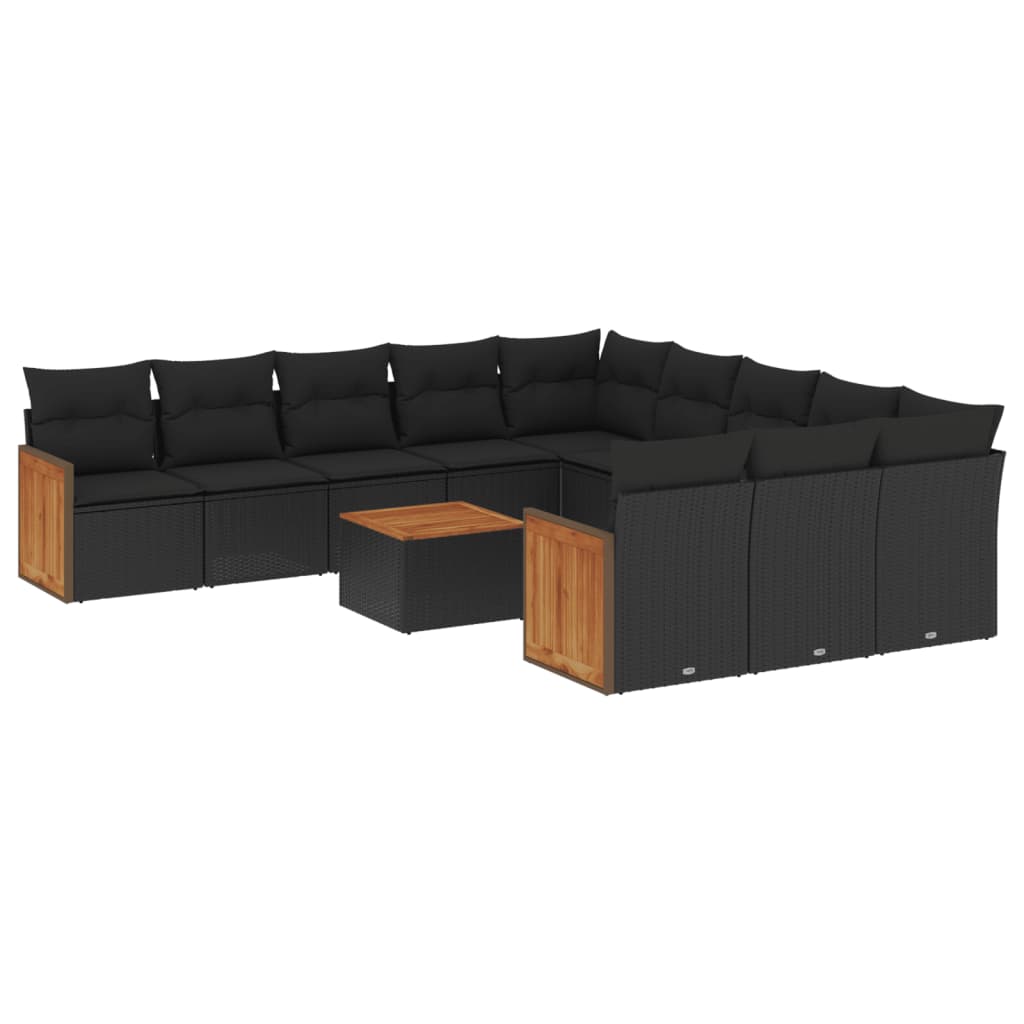 12-tlg. Garten-Sofagarnitur mit Kissen Schwarz Poly Rattan