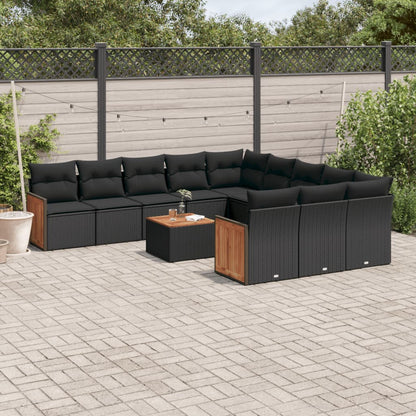 12-tlg. Garten-Sofagarnitur mit Kissen Schwarz Poly Rattan