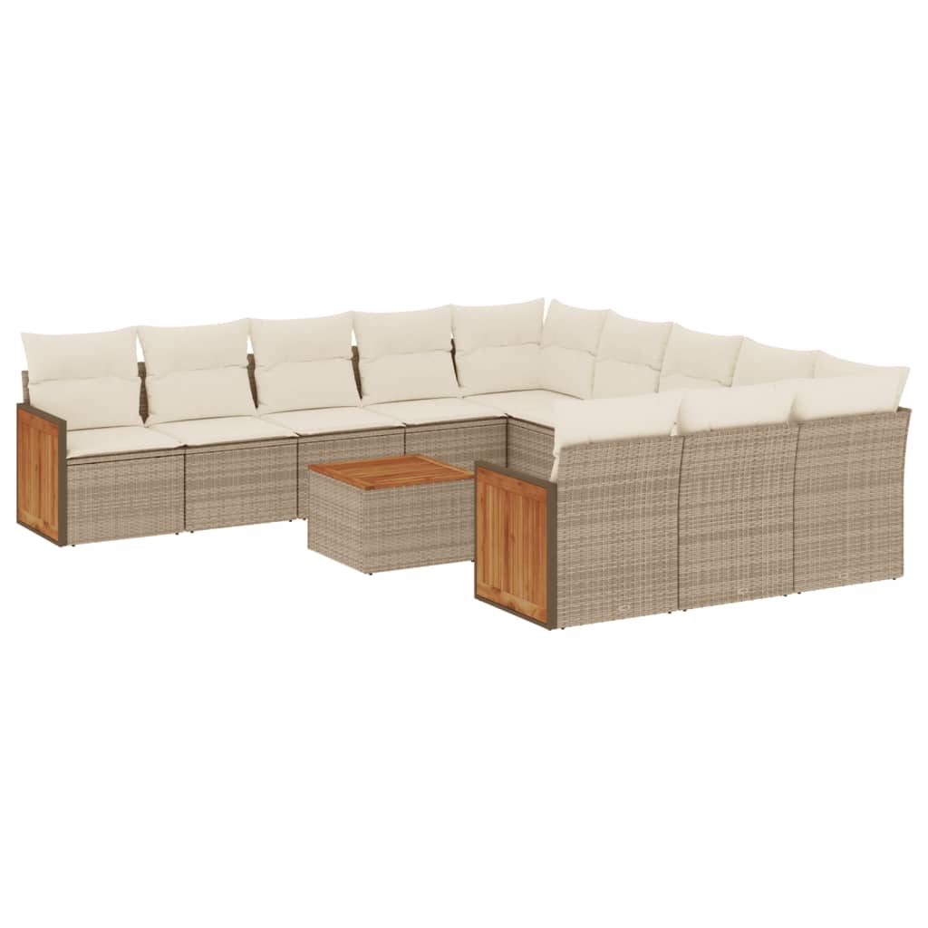 12-tlg. Garten-Sofagarnitur mit Kissen Beige Poly Rattan