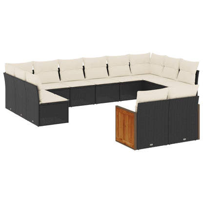 11-tlg. Garten-Sofagarnitur mit Kissen Schwarz Poly Rattan