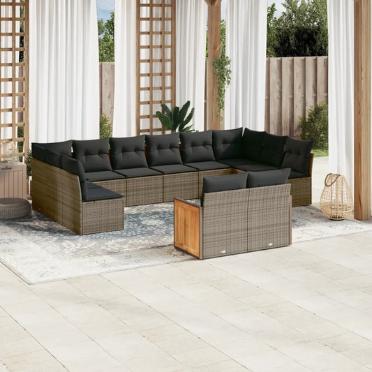 11-tlg. Garten-Sofagarnitur mit Kissen Grau Poly Rattan