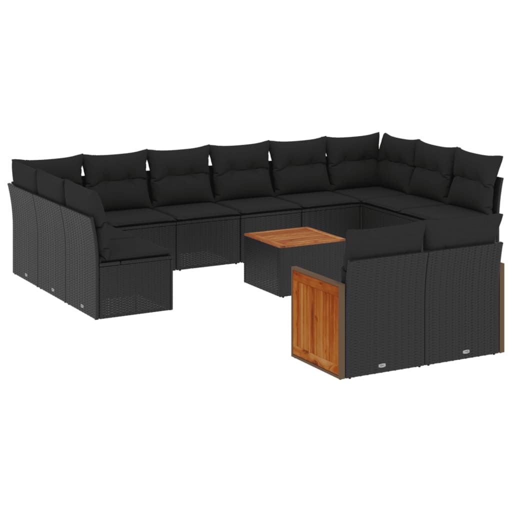 12-tlg. Garten-Sofagarnitur mit Kissen Schwarz Poly Rattan