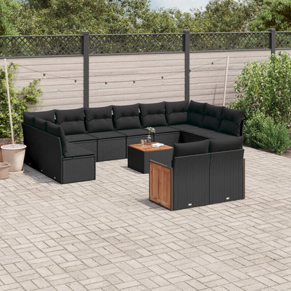 12-tlg. Garten-Sofagarnitur mit Kissen Schwarz Poly Rattan