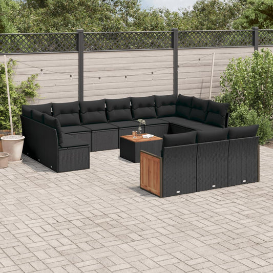 14-tlg. Garten-Sofagarnitur mit Kissen Schwarz Poly Rattan