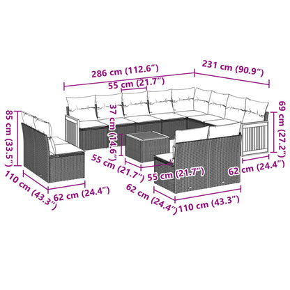 13-tlg. Garten-Sofagarnitur mit Kissen Schwarz Poly Rattan