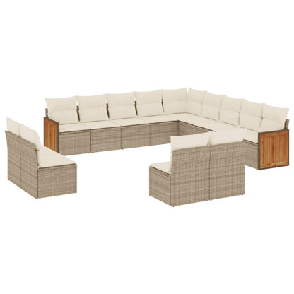 13-tlg. Garten-Sofagarnitur mit Kissen Beige Poly Rattan