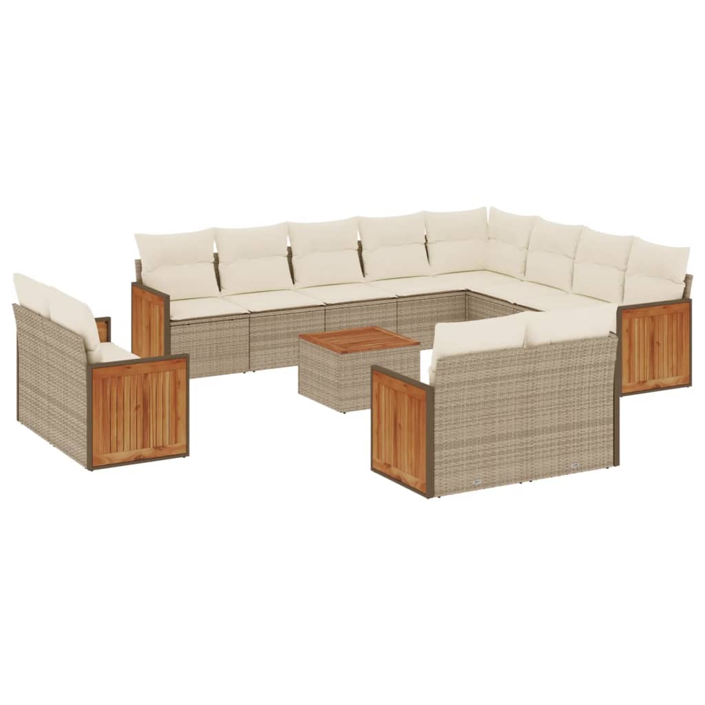 13-tlg. Garten-Sofagarnitur mit Kissen Beige Poly Rattan