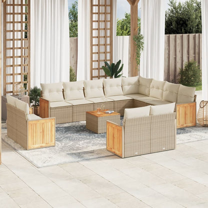 13-tlg. Garten-Sofagarnitur mit Kissen Beige Poly Rattan