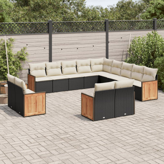 13-tlg. Garten-Sofagarnitur mit Kissen Schwarz Poly Rattan