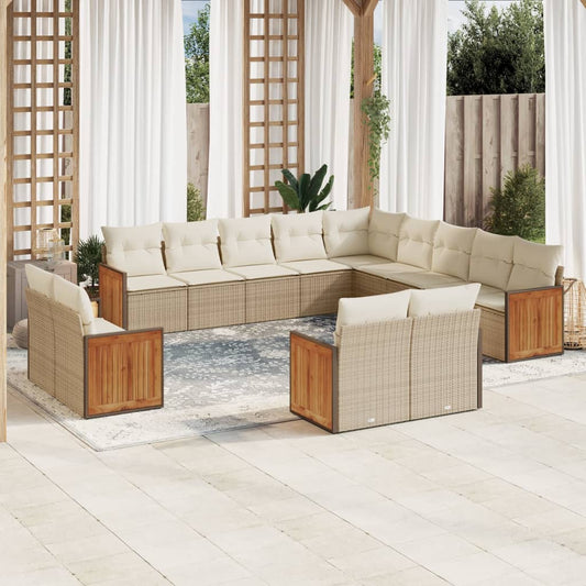 13-tlg. Garten-Sofagarnitur mit Kissen Beige Poly Rattan