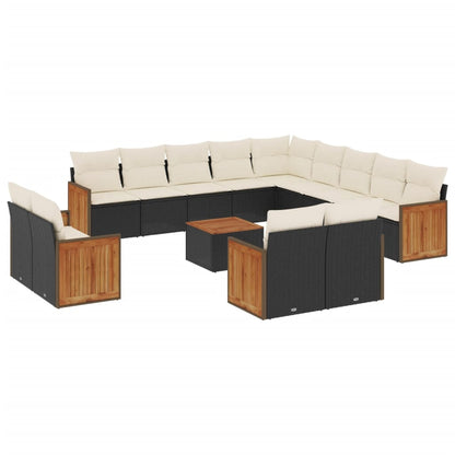 14-tlg. Garten-Sofagarnitur mit Kissen Schwarz Poly Rattan