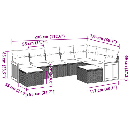 9-tlg. Garten-Sofagarnitur mit Kissen Schwarz Poly Rattan