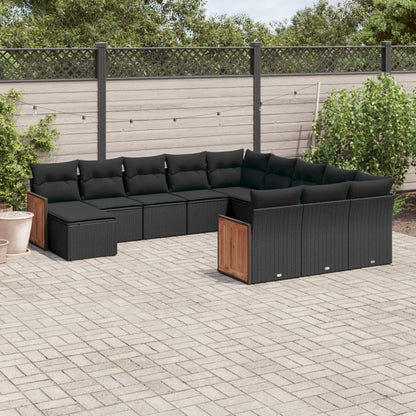 12-tlg. Garten-Sofagarnitur mit Kissen Schwarz Poly Rattan