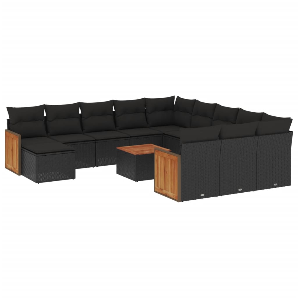 13-tlg. Garten-Sofagarnitur mit Kissen Schwarz Poly Rattan