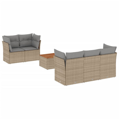 6-tlg. Garten-Sofagarnitur mit Kissen Beige Poly Rattan