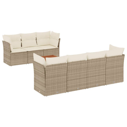 8-tlg. Garten-Sofagarnitur mit Kissen Beige Poly Rattan