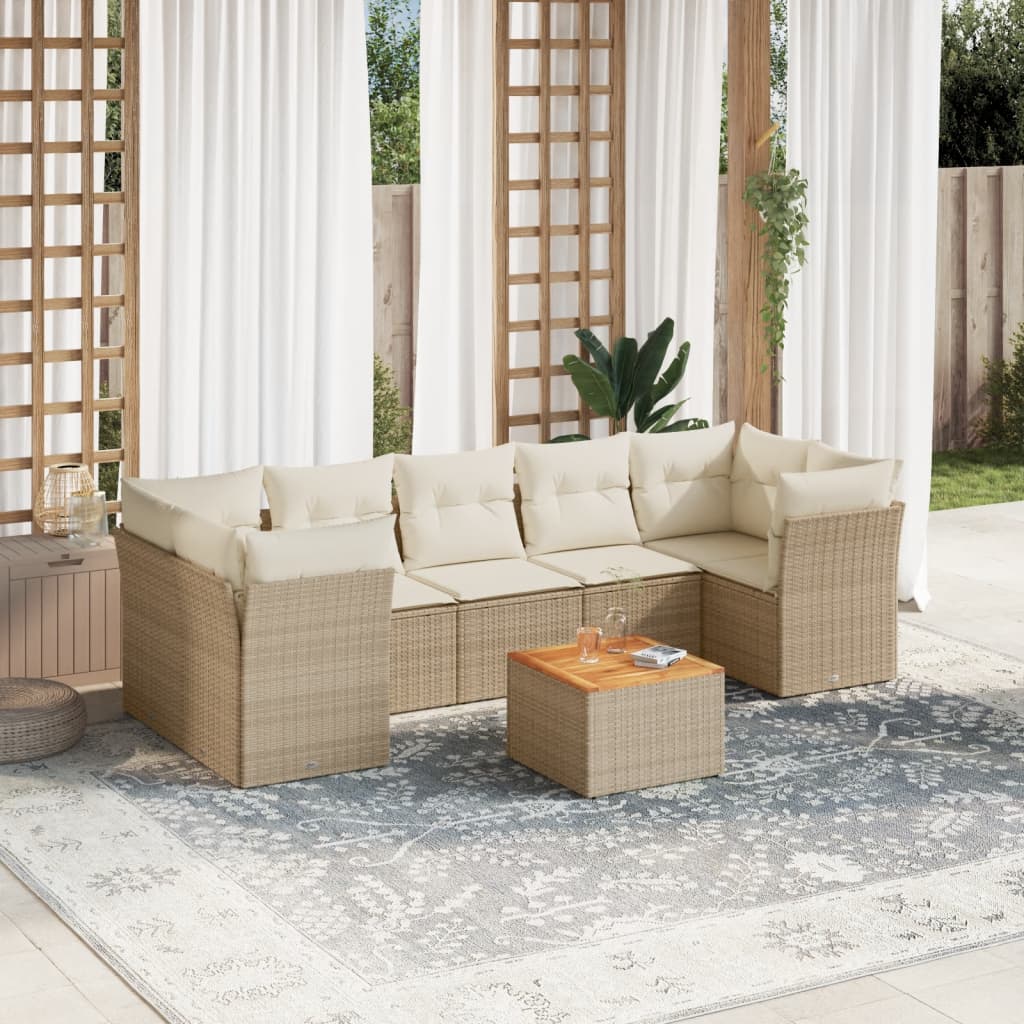 8-tlg. Garten-Sofagarnitur mit Kissen Beige Poly Rattan