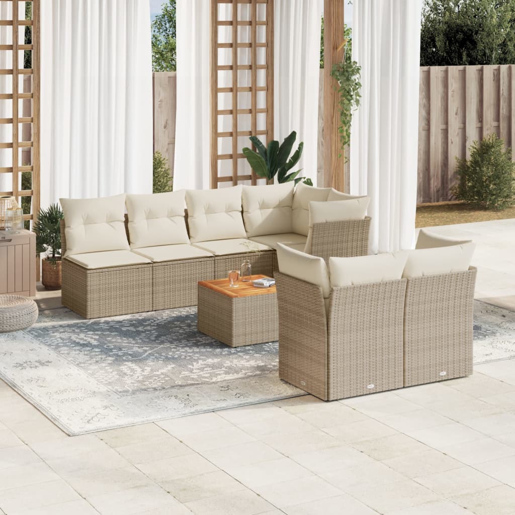 8-tlg. Garten-Sofagarnitur mit Kissen Beige Poly Rattan