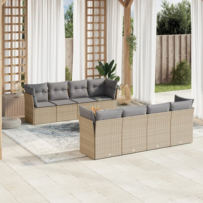 9-tlg. Garten-Sofagarnitur mit Kissen Beige Poly Rattan