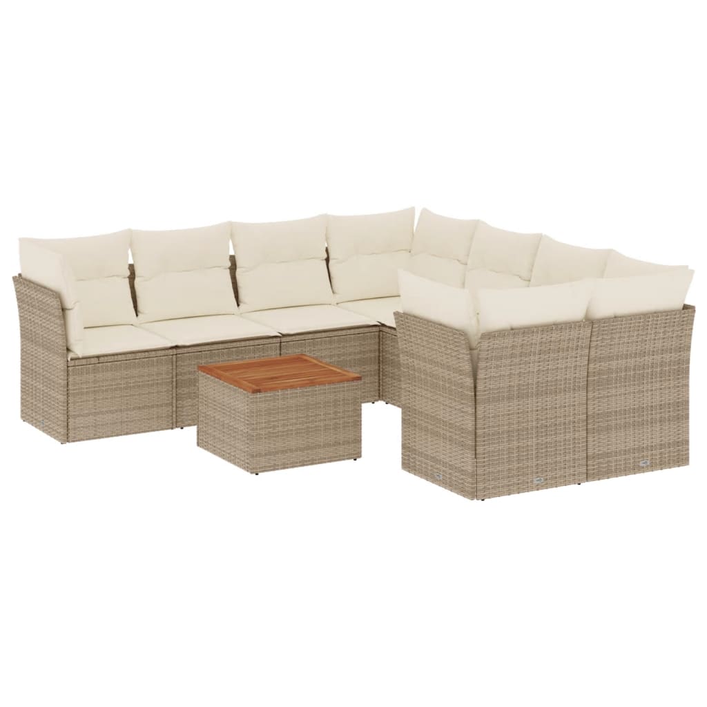 9-tlg. Garten-Sofagarnitur mit Kissen Beige Poly Rattan