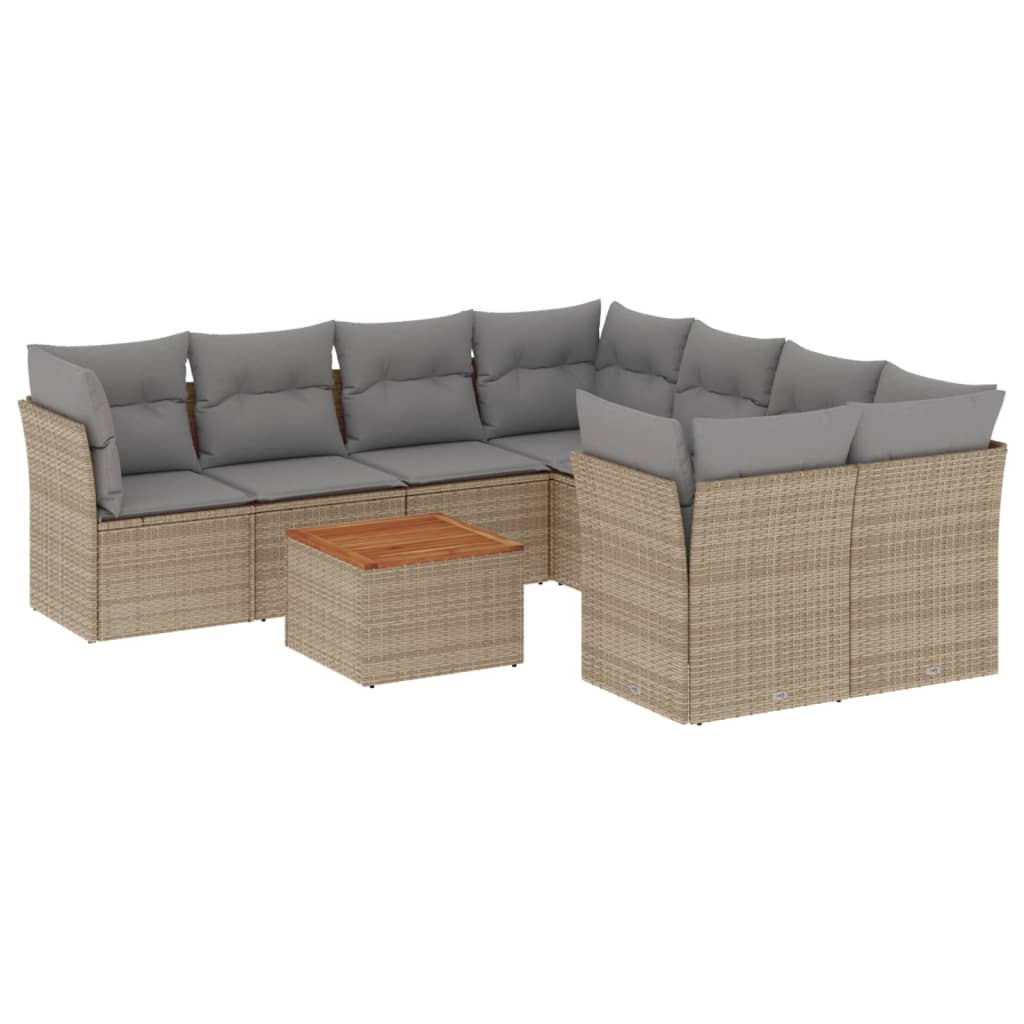 9-tlg. Garten-Sofagarnitur mit Kissen Beige Poly Rattan