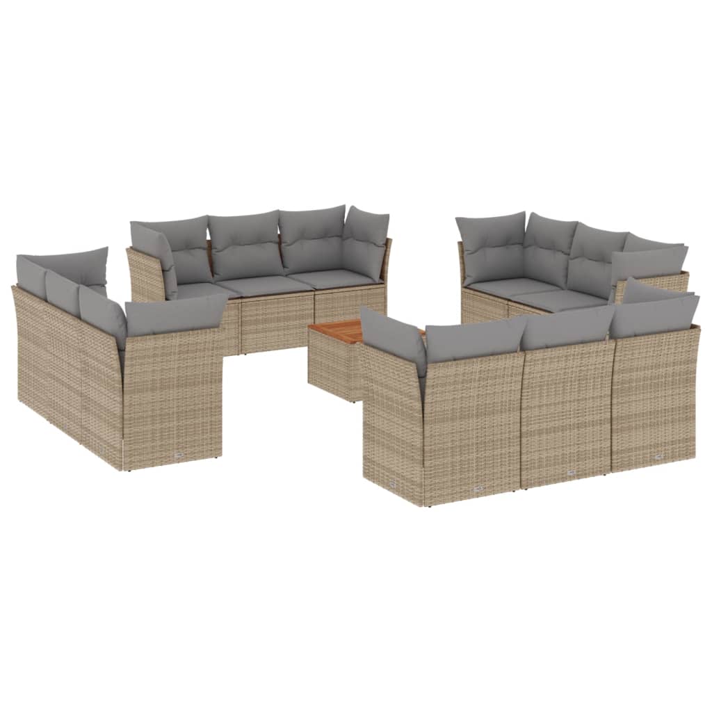 13-tlg. Garten-Sofagarnitur mit Kissen Beige Poly Rattan