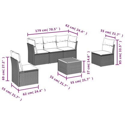 6-tlg. Garten-Sofagarnitur mit Kissen Beige Poly Rattan