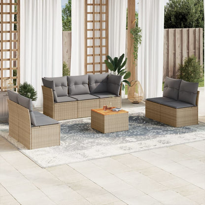 8-tlg. Garten-Sofagarnitur mit Kissen Beige Poly Rattan