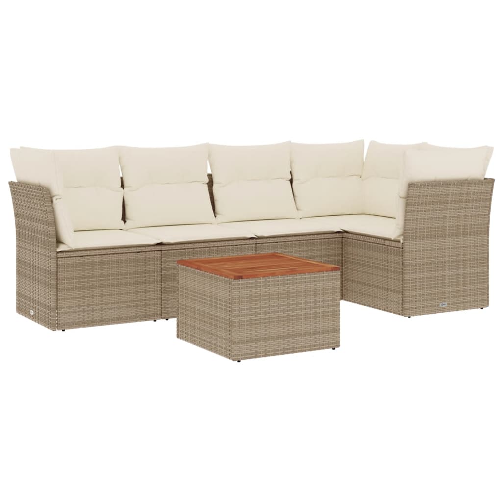 6-tlg. Garten-Sofagarnitur mit Kissen Beige Poly Rattan