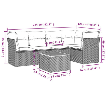 6-tlg. Garten-Sofagarnitur mit Kissen Beige Poly Rattan