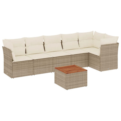 7-tlg. Garten-Sofagarnitur mit Kissen Beige Poly Rattan